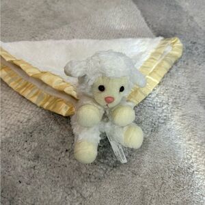 Aurora Baby Lamb Sheep Lovey 14" White Yellow Satin Trim Security‎ Blanket
